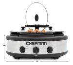 Chefman Triple Slow Cooker & Buffet Server with 3 Removable 1.5 Qt. Oval Crocks, Pot Inserts Individually Heat Controlled, Locking Lid Straps, Spoon & Lid Rests, 3 x 1.5 quart, Stainless Steel (Renewed) - Image 2