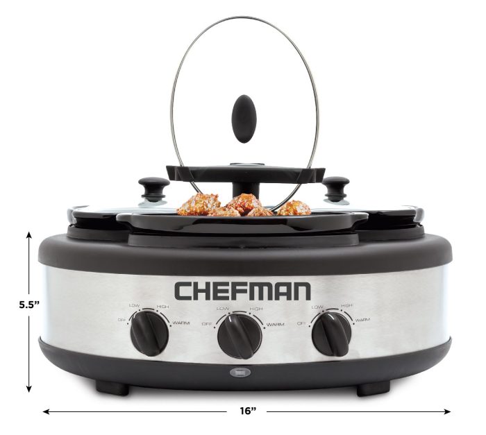 Chefman Triple Slow Cooker & Buffet Server with 3 Removable 1.5 Qt. Oval Crocks, Pot Inserts Individually Heat Controlled, Locking Lid Straps, Spoon & Lid Rests, 3 x 1.5 quart, Stainless Steel (Renewed) - Image 2
