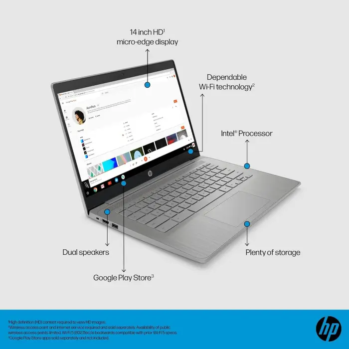 HP Chromebook 14 Laptop (14" Anti-glare, Intel 4-Core Celeron N4120, 4GB RAM, 128GB Storage (64GB+64GB SD)) for Home & Student, Lightweight, 14-Hr Battery Life, Webcam, Wi-Fi, IST HUB, Chrome OS, Grey - Image 7
