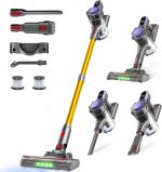 MONSGA Cordless Vacuum Cleaner, 45KPa 400W Stick Vacuum for Home, 50Mins Anti-Tangled Vacuum Cleaner with Charging Dock, Light-weighted Handheld Vacuum for Pet Hair/Carpet/Floor, LED Touch Display,MV3