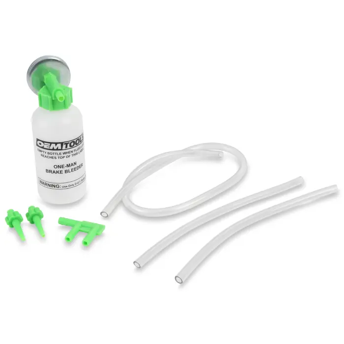 OEMTOOLS 25036 Bleed-O-Matic One-Man Brake Bleeder Kit, Featuring An Opaque Brake Bleed Bottle / Transparent Hoses and Tapered Fittings, No Mess Brake Fluid Bleeding , Multi color(Packaging May Vary) - Image 1