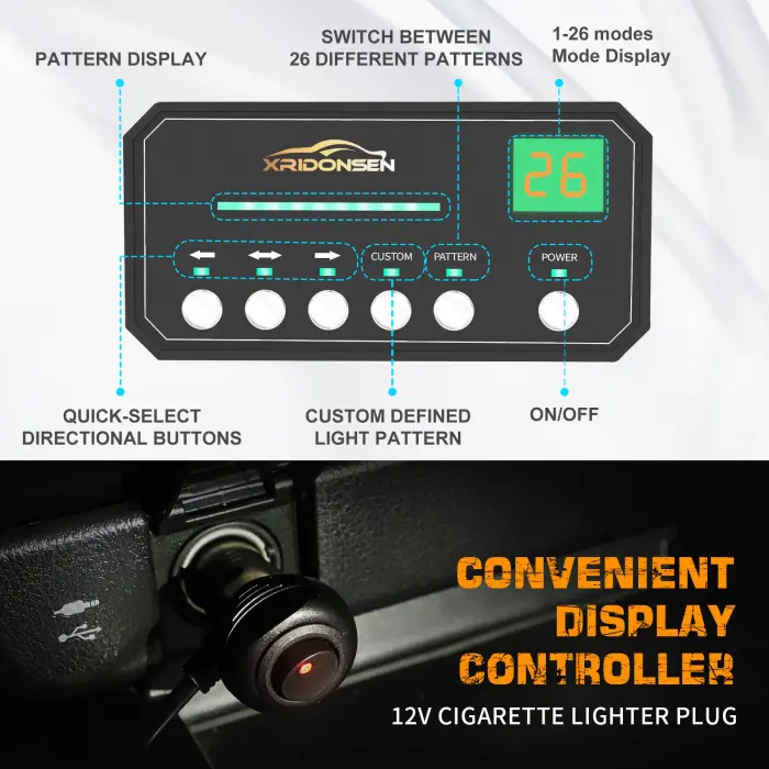 XRIDONSEN Emergency Dash Strobe Lights Safety Flashing Warning Hazard Interior Front/Rear Windshield Deck Split Light Bar w/Suction Cups for Construction Vehicles Trucks (2x14 inch, Amber White) - Image 3