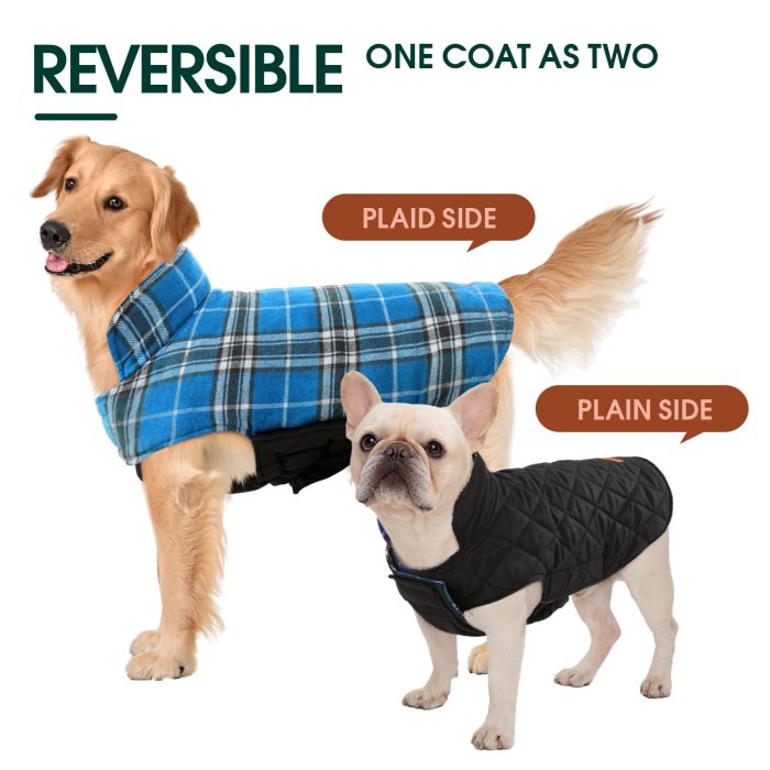Kuoser Waterproof Dog Coat, Reversible Dog Jacket for Medium Dogs, Adjustable Durable Doggie Winter Coat Warm Puppy Cold Weather Apparel from Small to Large Breed, Blue M - Image 5