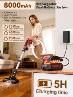 60KPa Cordless Vacuum Cleaner for Home, 700W Brushless Motor Handheld Vacuum, Dual 8000mAh Batteries, Up to 70-Min Runtime, 2L Dust Cup, LED Display, Anti-Tangle for Pet Hair, Carpet & Hardwood Floors - Image 7