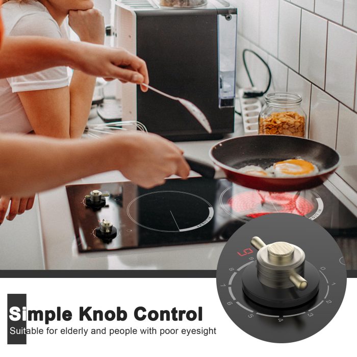 Cooksir 2 Burner Electric Cooktop 220V - Built-in 12 Inch Electric Stove Top 3000W, Ceramic Cook Top Radiant, 9 Power Heating Levels, Overheat Protection, Retro Knob, 220V - 240V Hard Wired (No Plug) - Image 8