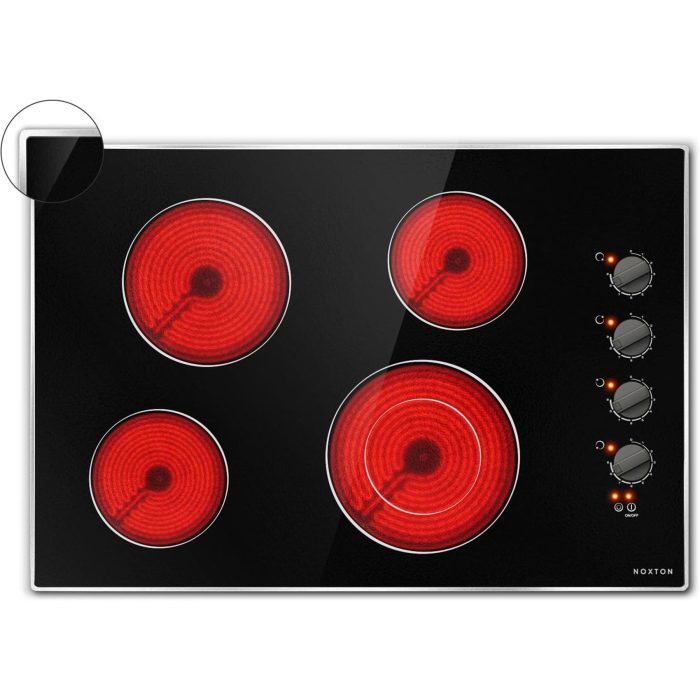Noxton 30 Inch 4 Burners Electric Cooktop, Built-in 30" Radiant Electric Ceramic Stove Top with Glass Protection Metal Frame,Knob Control, Hot Surface Indicator, 220-240v, No Plug, Hard Wire - Image 1