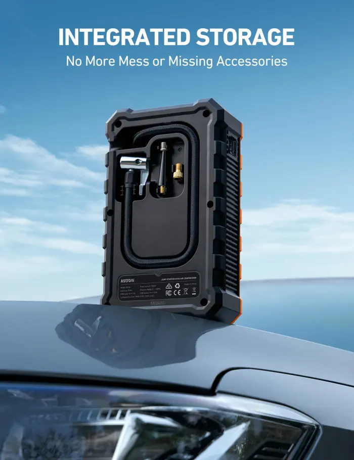 AstroAI S8 Air Jump Starter with Air Compressor, 3000A Peak Car Battery Jump Starter Portable (9.0 Gas/6.5L Diesel) with 150PSI Cordless Auto-Shutoff Tire Inflator, 12V Battery Charger Booster(Orange) - Image 4