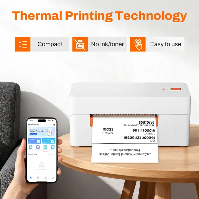 Perfetonair Bluetooth Thermal Shipping Label Printer, 4x6 Portable Wireless Thermal Address Label Printer for Small Business, Compatible with iPhone Android Windows, Used for Ebay Shopify USPS, White - Image 3