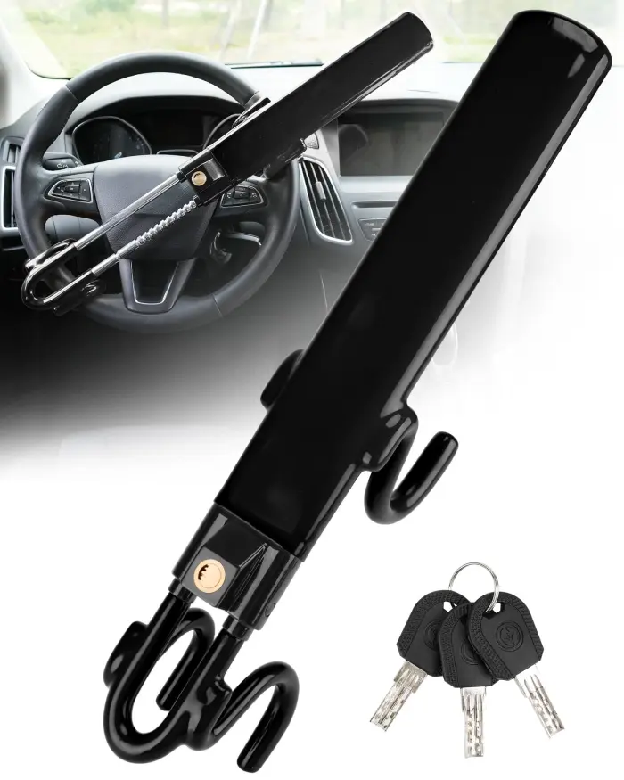 Tevlaphee Steering Wheel Lock Anti-Theft Car Device Heavy Duty Security Car Lock Antitheft Locking Devices Great Deterrent Adjustable Car Wheel Lock Anti Theft for Vehicle Truck with 3 Keys(Black) - Image 1