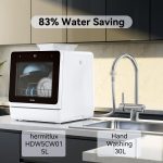 Hermitlux Countertop Dishwasher, 7 Washing Programs Portable Mini Dishwasher with 5-Liter Built-in Water Tank for Apartments & RVs, LED Light, Glass Door, No Hookup Needed - Image 7