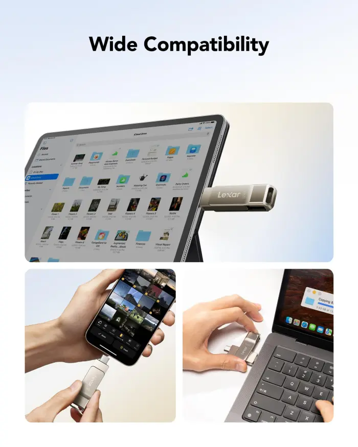 Lexar D40E 128GB Dual USB 3.2 Gen 1 Type-C Jump Drive, USB-C Flash Metal Housing Swivel Design Thumb Drive (Champagne Silver) - Image 2