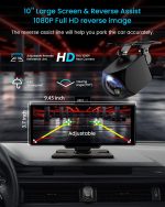 Portable Apple Carplay Screen, 10’’ Car Stereo Wireless Car Play & Android Auto Touch Screen, 4K Dash Cam, 1080P Backup Camera, Mirror Link/Voice Control/Music Play/GPS Navigation - Image 2