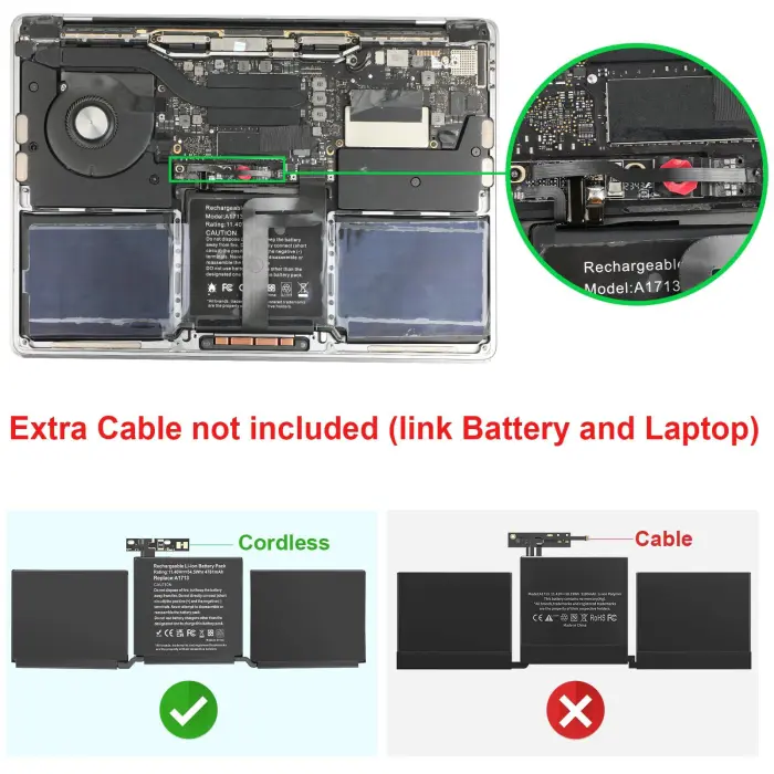A1708 A1713 Battery for A2171 A2159 A2289 A2338, Compatible with MacBook Pro 13 Inch (Late 2016, Mid 2017, Mid 2019, 2020), EMC 2978 3301 3456 3578 3164 020-00946 MacBookPro13,1 14,1 - 11.4V 54.5Wh - Image 9