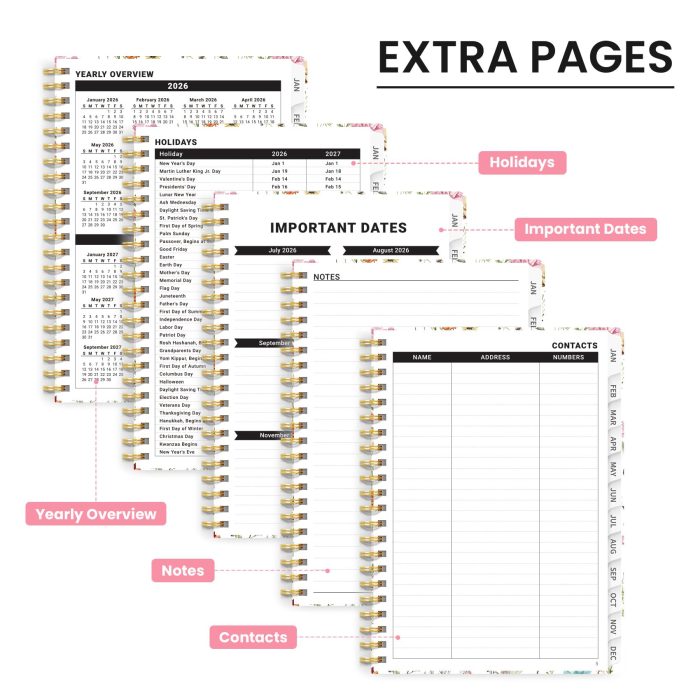 2026 Planner, Weekly and Monthly Calendar Planner for Women, Jan 2026 - Dec 2026, Hardcover Planning Agenda Book with Tabs, Spiral Bound, Inner Pocket, Perfect for School Office Supplies, 6.3" x 8.5" - Wildflowers - Image 4