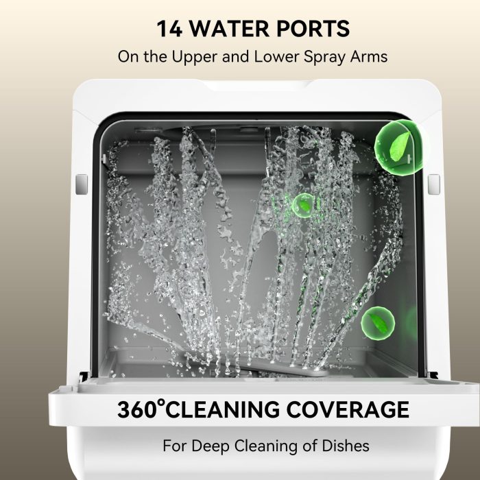 Hermitlux Countertop Dishwasher, 7 Washing Programs Portable Mini Dishwasher with 5-Liter Built-in Water Tank for Apartments & RVs, LED Light, Glass Door, No Hookup Needed - Image 5