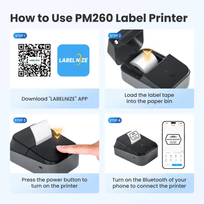 ETIKEZ PM260 Label Maker Machine with Tape, 2 Inch Label Tape Maker Bluetooth Label Printer, Inkless Portable Label Maker for Home, Kitchen, School, Office Organization, Black - Image 6