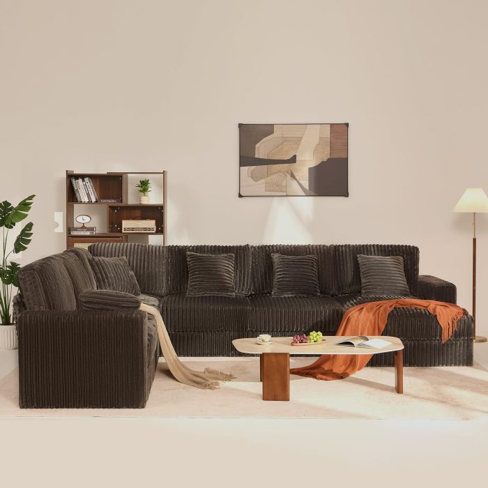 Cloud Couch 139" U-Shaped Sectional Sofa, Oversized 7-Seater Modular Couch with Corduroy Upholstery, Deep Seats, High Backrest & Pocket Spring Cushions for Living Room, Right Facing Chaise, Grey - Image 8