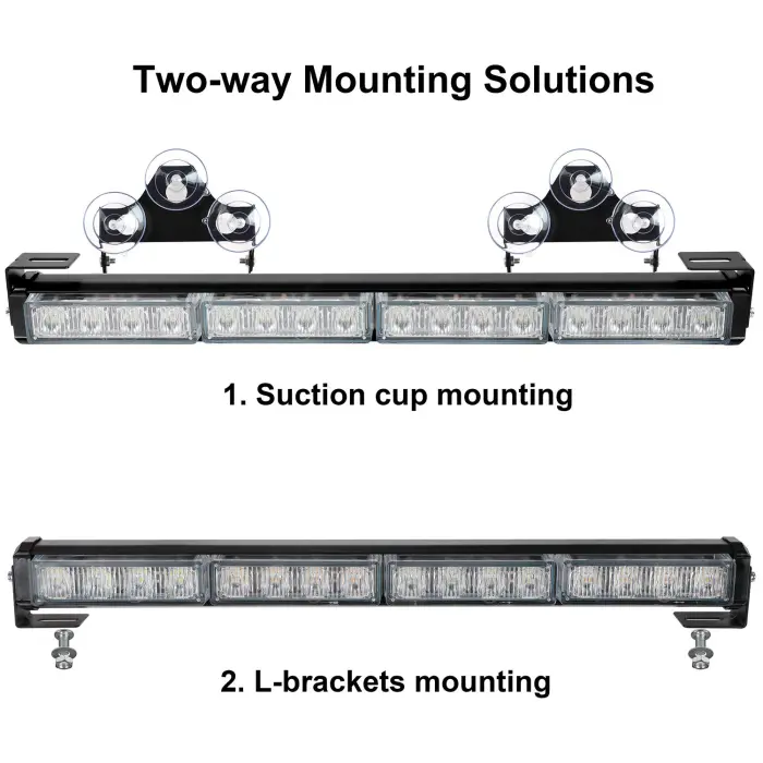 ASPL 2x16.8 inch Emergency Flashing LED Traffic Advisor Strobe Light Bar 32LED 26 Flash Patterns Interior Safety Warning Lights (Amber/White) - Image 3