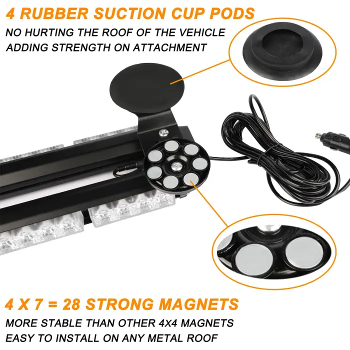 ASPL 29.5" 54 LED Strobe Light Bar Double Side Flashing High Intensity Emergency Warning Flash Strobe Light with Magnetic Base for Safety Construction Vehicles Tow Trucks Pickup (Amber/White) - Image 4