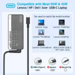 Laptop Charger for Lenovo ThinkPad Yoga Chromebook IdeaPad X1 Carbon X13 T16 T14 E16 E14 T480 T590 730 C940 13 15 500e 300e, Universal 65W 45W USB C Type C Power Adapter for HP Dell, Original Quality - Image 4