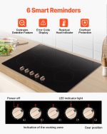 VEVOR Induction Cooktop, 9200W Electric Countertop Burner, 5 Burner Knob Control Stove, Built-in Induction Cooktop with 12 Temperature Settings, Glass Surface, Auto Shut-Off - Image 7