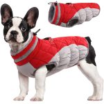 FUAMEY Dog Coat for Medium Dogs,Waterproof Dog Winter Jacket with Harness Built in Puppy Cold Weather Coats Reflective Pet Vest with Zipper Warm Fleece Dogs Snowsuit Windproof Red M