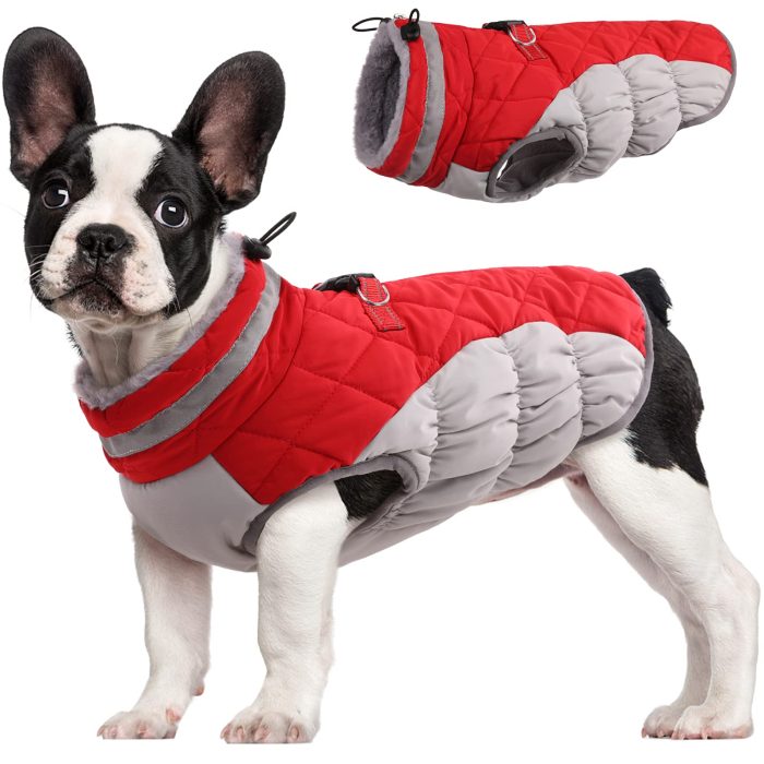 FUAMEY Dog Coat for Medium Dogs,Waterproof Dog Winter Jacket with Harness Built in Puppy Cold Weather Coats Reflective Pet Vest with Zipper Warm Fleece Dogs Snowsuit Windproof Red M - Image 1