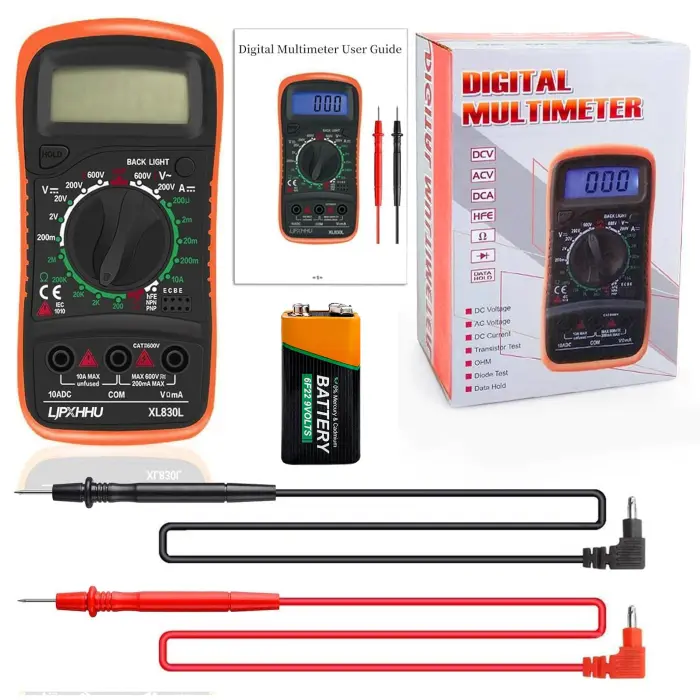 Digital Multimeter Voltmeter Battery Voltage Multi Tester Continuity Ohm Volt Amp DC AC Current Resistance Diodes 2000 Counts Electrical Test Meter with Leads Backlight LCD Display - Image 2