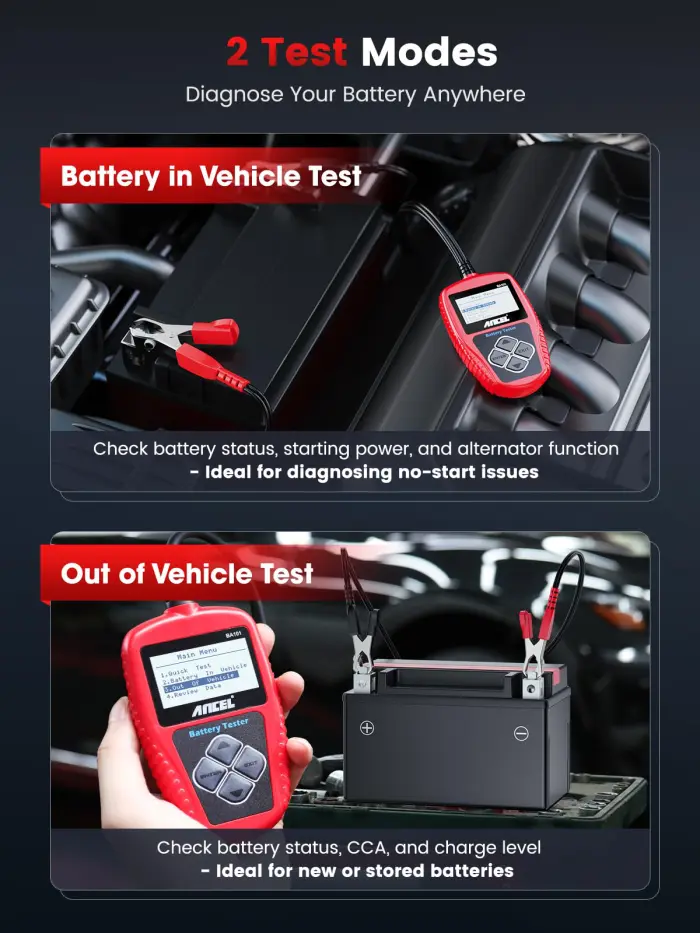 ANCEL BA101 Car Battery Tester, 12V Digital Automotive Alternator Meter Diagnostic Tool,100-2000 CCA Load Capacity, Charging & Cranking Analyzer for Truck, Boat, RV, Marine Vehicle, and More - Image 5
