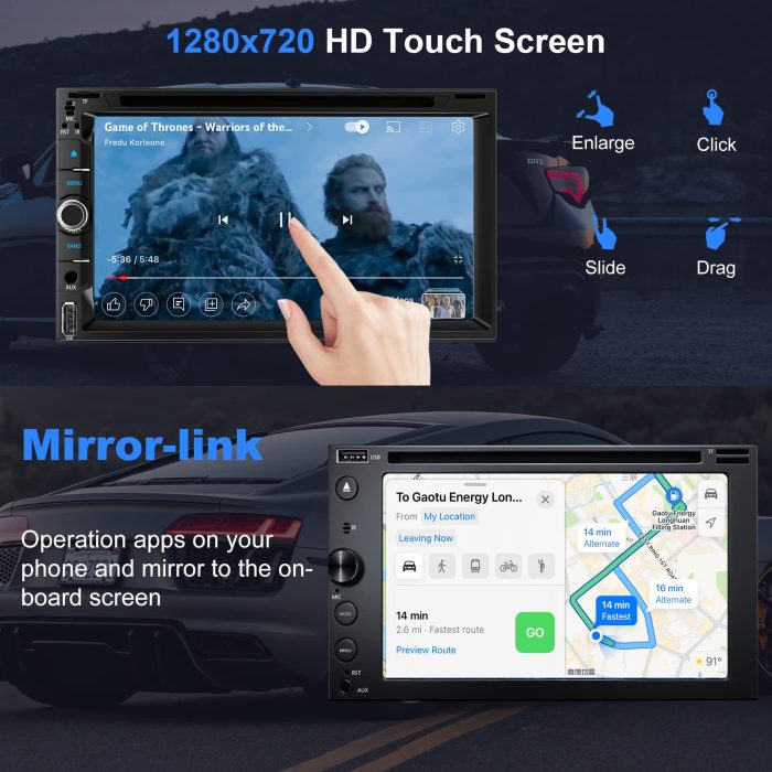 Double Din car Stereo with CD/DVD Player- CarPlay & Android Auto, Car Audio with Bluetooth, 7 Inch HD Touchscreen, Rear Camera, USB/TF/AUX, Subwoofer, AM/FM Radio Receiver - Image 6