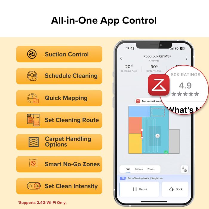 roborock Q7 M5+ Robot Vacuum and Mop, Upgraded from Q5 Max+, Up to 7-9 Weeks Self-Empty, 10000Pa Suction, Dual Anti-Tangle System for Pet Hair & Carpet, PreciSense LiDAR Navigation, App Control, White - Image 5