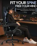 Gaming Chair with Footrest, Ergonomic 330lbs Leather Mesh Chair, Massage Lumbar Support, Adjustable Height & Headrest Pillow, Breathable Seat for Office, Home, Streaming, Long Gaming Sessions, Onyx - Image 6