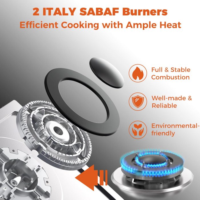 TOPWISH 12 Inch Gas Cooktop, LPG/NG Convertible Built-in Gas Stove Top with 2 Burners 18000BTU, 304 Stainless Steel 2 Burner Propane Stove, Propane Stovetop Thermocouple Protect for Apartments, Rvs - Image 5