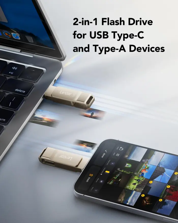 Lexar D40E 128GB Dual USB 3.2 Gen 1 Type-C Jump Drive, USB-C Flash Metal Housing Swivel Design Thumb Drive (Champagne Silver) - Image 6