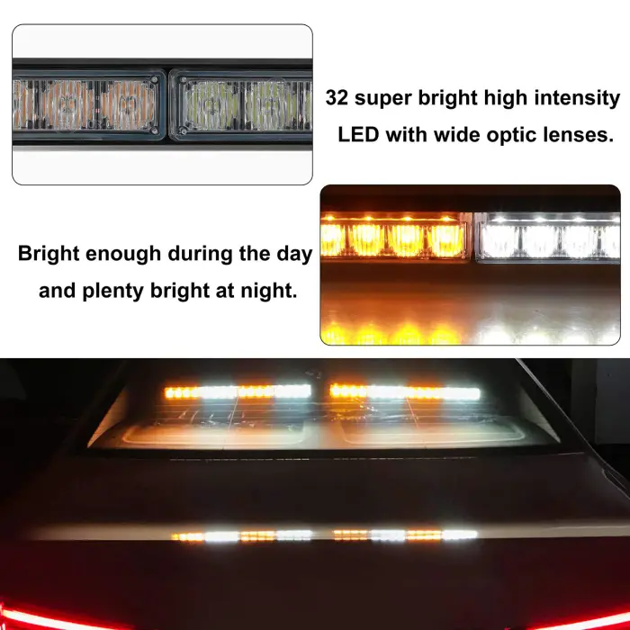 ASPL 2x16.8 inch Emergency Flashing LED Traffic Advisor Strobe Light Bar 32LED 26 Flash Patterns Interior Safety Warning Lights (Amber/White) - Image 5