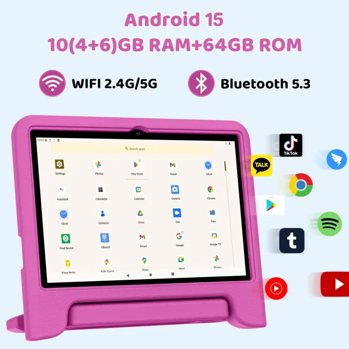 COLORROOM 2026 Upgraded Android 15 Tablet, 10inch Kids Tablet, Octa-core CPU, 10GB+64GB+1TB Expand Tablets for Kids with Kids Space, Parental Control, 6000mAh Big Battery,Touchscreen Tableta,Pink - Image 6