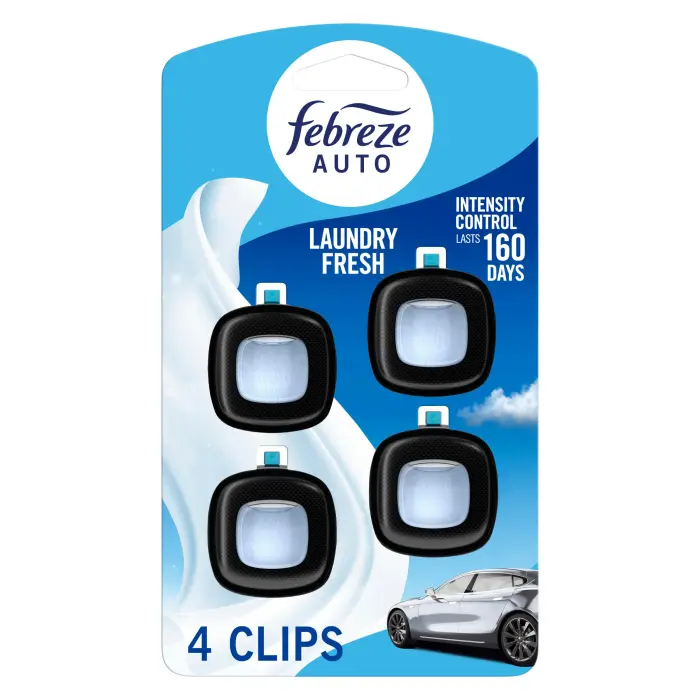 Febreze Car Air Freshener Vent Clip Laundry Fresh Scent, .07 oz. Car Vent Clip, Pack of 4 - Image 1