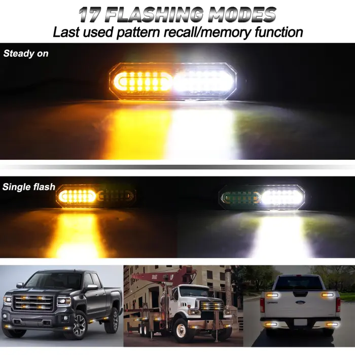 ASPL 8pcs Sync Feature Ultra Slim 12-LED Surface Mount Flashing Strobe Lights for Truck Car Vehicle LED Mini Grille Light Head Emergency Beacon Hazard Warning Lights (Amber/White) - Image 2