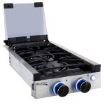 RecPro RV Built In Gas Cooktop | 2 Burner or 3 Burner | RV Cooktop Stove | 6,500 and 8,000 BTU Burners | Cover Included (Stainless Steel, 2-Burner)