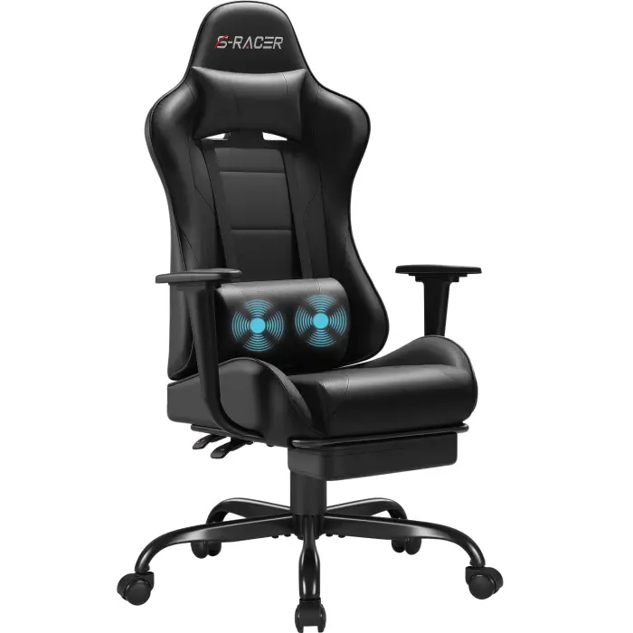 Homall Gaming Chairs, Computer Chair with Footrest and Massage Lumbar Support, Height Adjustable Game Chair with Headrest and Swivel Seat (Black) - Image 1