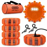 Ecoangel USB-C Rechargeable LED Road Flares Emergency Lights-Large Capacity (Lithium Battery) 3 in 1 Cable Roadside Warning Car Safety Beacon Flashing Disc Flare Kit with Magnetic Base for Vehicles
