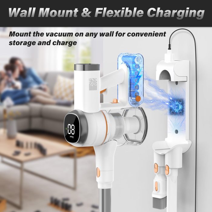 Tikom V500 Cordless Vacuum Cleaner for Home, 40000Pa/450W Stick Vacuum with LED Touch Screen, Charging Wall Dock, Anti-Tangle, Lightweight Handheld Vacuum for Pet Hair, Hard Floor, Carpet - Image 7