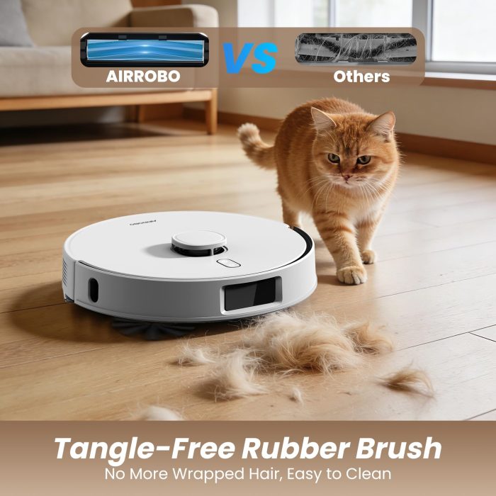 AIRROBO T30+ Robot Vacuum and Mop, 75-Day Self-Emptying, 6000PA Suction, Active Intelligent Obstacle Avoidance, Tangle-Free Brush, Carpet Avoidance, LiDAR Navigation, Smart Mapping, White - Image 8