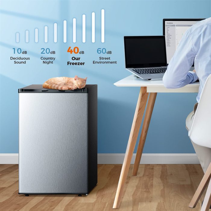 Kismile Small Freezer Upright, 3.0 Cu.ft Mini Freezer with Adjustable Thermostat, Removable Shelves, Reversible Single Door, Stand Up Freezer for Bedroom/Home/Dorms/Apartment (Stainless Steel) - Image 7