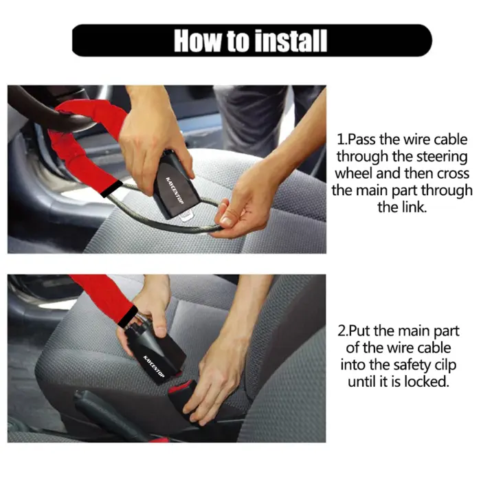 KAYCENTOP Car Steering Wheel Lock, Seat Belt Lock, Anti-Theft Device, Max 17 Inch Length, Small and Light-Weight, Multi-Functional, Fit Most Vehicle, SUV, Golf Cart Security (Red) - Image 7