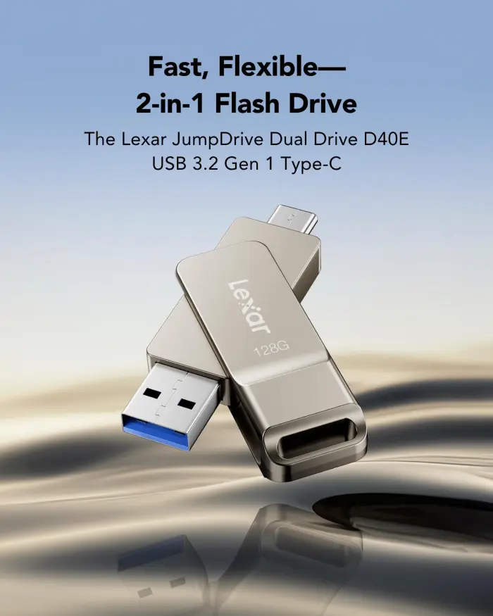 Lexar D40E 128GB Dual USB 3.2 Gen 1 Type-C Jump Drive, USB-C Flash Metal Housing Swivel Design Thumb Drive (Champagne Silver) - Image 7