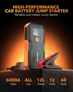 OXILAM Jump Starter 6000A for All Gas/12L Diesel, Car Battery Jumper Starter Portable, 12V Lithium Jump Box with Jumper Cables, LED Display, LED Light, Power Bank with USB, Type C Port - Image 7