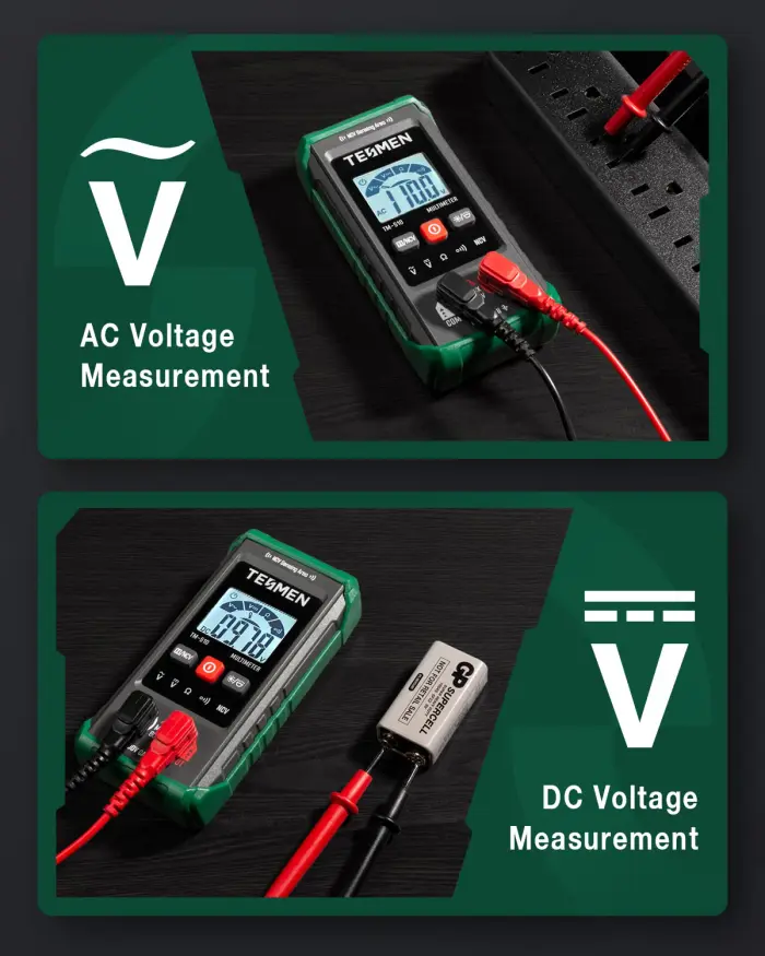 TM-510 Digital Multimeter, 4000 Counts, Smart Measurement, Auto-Ranging Voltmeter; Voltage Tester with Non-Contact Voltage Function, Measures AC/DC Voltage, Resistance, Continuity – Green - Image 3