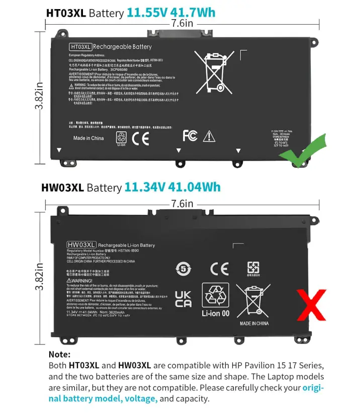 HT03XL L11119-855 Laptop Battery for HP Pavilion 14-CE 14-CF 14-DF 15-CS 15-DA 15-DB 15-DW 17-by 17-CA Series 15-CS0053CL 15-DW0033NR 15-DA0014DX L11421-542 L11421-2C2 HSTNN-UB7J HSTNN-DB8R HT03041XL - Image 4