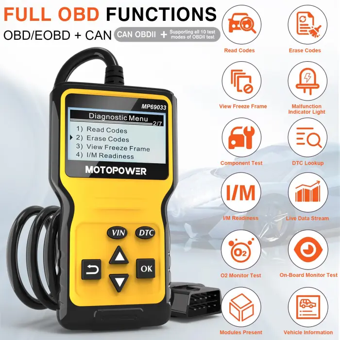 MOTOPOWER MP69033 Car OBD2 Scanner Code Reader Engine Fault Scanner CAN Diagnostic Scan Tool for All OBD II Protocol Cars Since 1996, Yellow - Image 8